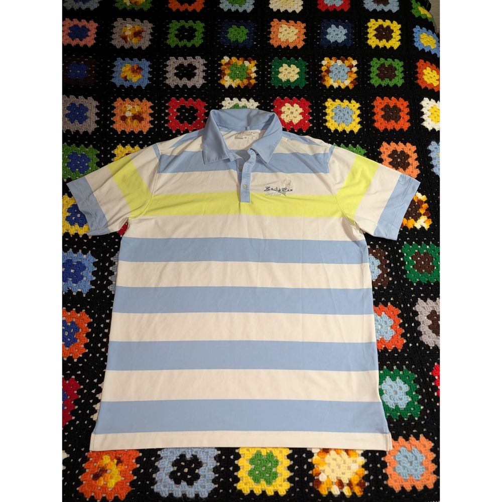 Nike Golf Shirt Tour Performance Blue Green Stripe Buck's Run Golf Club Men's XL